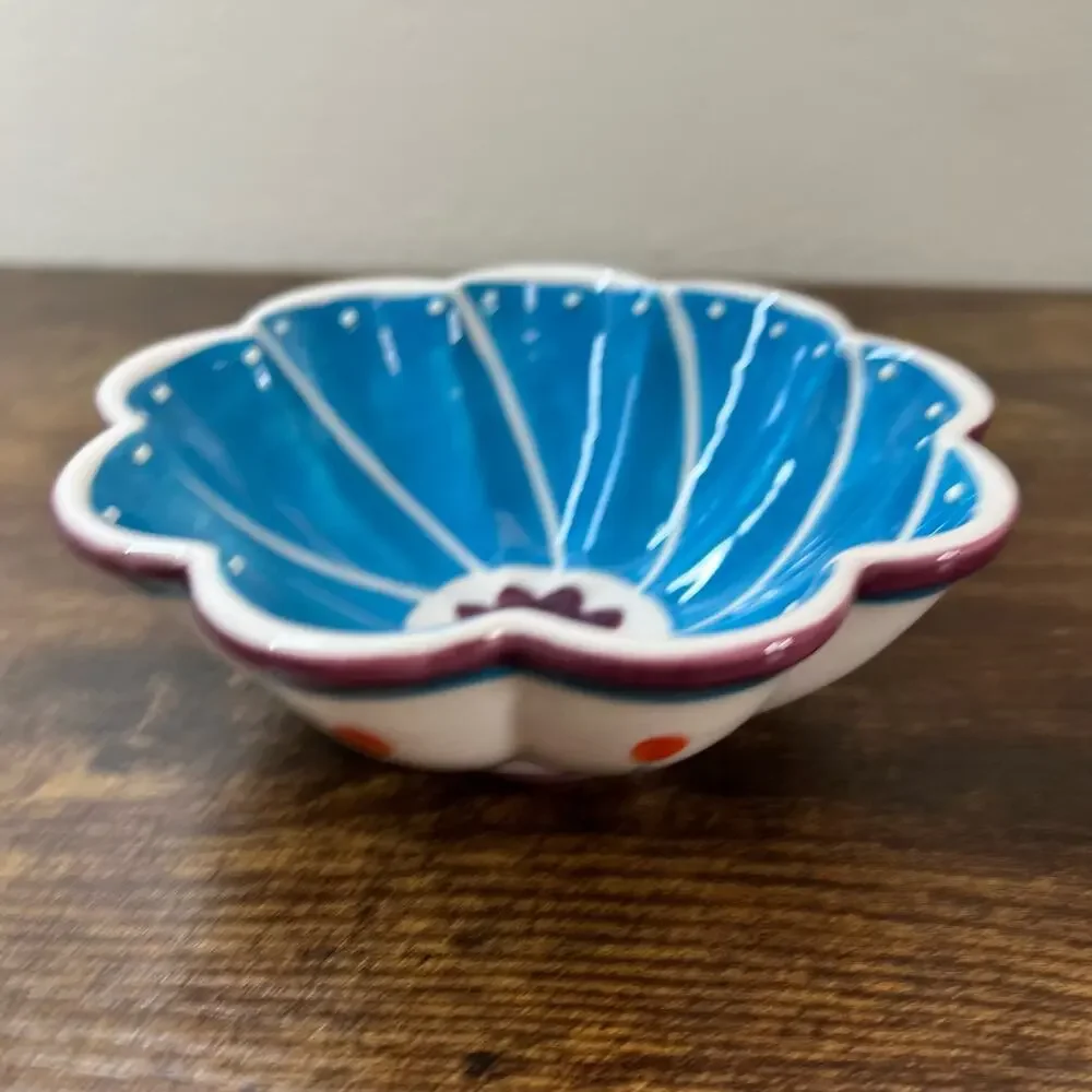 Anthropologie 1 CUP Measuring Cup Bowl Flower Ceramic Blue Kitchenware Boho New
